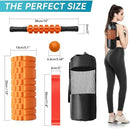 5 in 1 Foam Roller Set for Deep Tissue Muscle Massage, Trigger Point Fitness Exercise Foam Roller, Massage Roller, Massage Ball, Stretching Strap, for Whole Body (Orange Black) by CozyNest Decor