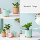 TAMAYKIM 4 Inch Cylinder Ceramic Boho Plant Pots with Drainage Hole and Saucer, Glazed Multicolor Flower Pots for Succulent, Snake Plant, Cactus and Herbs, Set of 4 (Plant Not Included) by CozyNest Decor
