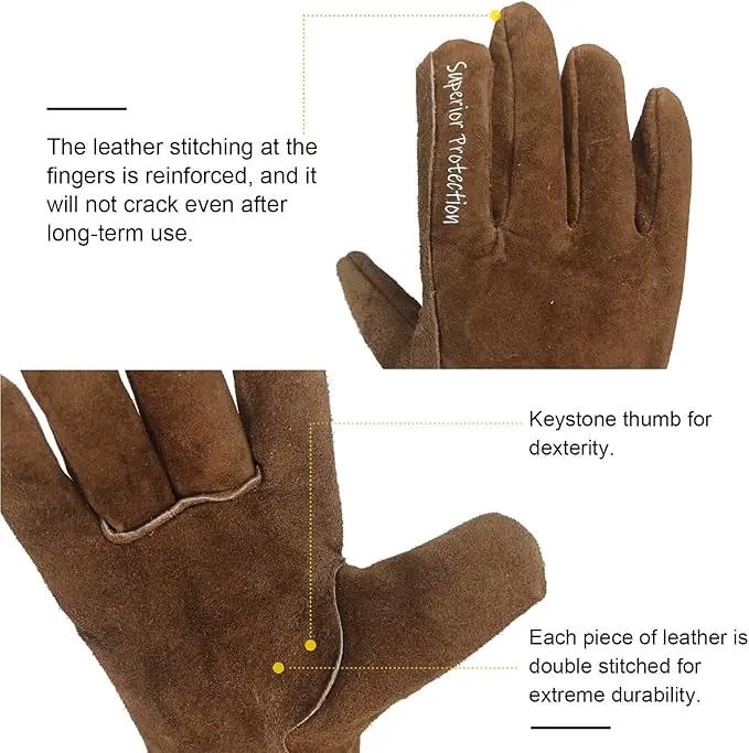 12 Pairs Bulk Leather Work Gloves for Men or Women for Gardening, Construction, Truck, Driving, Farm, Ranch, Woodworker, Soft, Cowhide Thickened, Water Resistant, Brown, Medium, photo 3 of 6