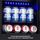 15'' Beverage Refrigerator and Beer Fridge Under Counter Built-in or Freestanding,127 Cans Beverage Cooler with Glass Door and Lock for Bottles and Cans Beer/Soda/Water/Wine by CozyNest Decor