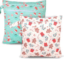 2pcs Cloth Diaper Wet Dry Bags, Waterproof Reusable Wet Bag with 2 Zipper Pockets & Handle, Washable Laundry Bags for Baby Adult Clothes Travel Beach Pool Daycare Yoga Gym Exercise Swimsuits, by TinyTreasures Baby Boutique