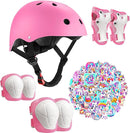 Kids Bike Helmet with Knee Elbow Wrist Pads Guards,Pink,for Ages 2-3-5-8-14,Sports Bicycle,Skate Scooter,Rollerblading with Unicorn Sticker by TinyTreasures Baby Boutique