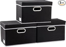 PRANDOM Foldable Storage Box with Lid [3-Pack] Fabric Collapsible Storage Bin Organizer Container Basket Cube with Cover for Home Bedroom Closet Office Nursery Black (14.9x9.8x9.8) by TinyTreasures Baby Boutique