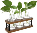 THYGIFTREE Plant Propagation Station with Wooden Stand, Propagation Vases Glass Planters for Indoor Plants Hydroponic Propagating Jars Home Office Decor, Brown by GreenHaven Gardens