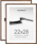 22x28 Poster Frame Set of 2 Natural Solid Walnut Photo Frames with 18x24 Removable Mat Wall Hanging Large Handcrafted Frame with HD Plexiglass Wall and Tabletop Display Large Picture Frame by CozyNest Decor