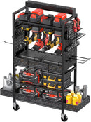 CCCEI Garage Power Tools Organizer Cart with Charging Station, Black Floor Standing Rolling Drill and Tools Battery Storage Cart on Wheels. Utility Rack Gift for Men, Husband, Father. by GreenHaven Gardens