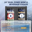 Tylza 24 Inch Wine and Beverage Refrigerator, Dual Zone Wine Beverage Cooler 24" with French Door, Under Counter Wine Beer Fridge Built-In or Freestanding, Holds 20 Bottles and 88 Cans, Black by CozyNest Decor