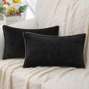 decorUhome Chenille Soft Throw Pillow Covers 12x20 Set of 2, Lumbar Velvet Farmhouse Neutral Decorative Euro Pillow Covers with Stitched Edge for Couch Sofa Bed Home Decor, Black by CozyNest Decor