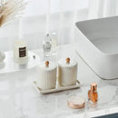 Ceramic Bathroom Canister Set with Coordinating Small Vanity Tray Qtip Holder Dispenser for Cotton Ball,Swab,Pads, Floss, Bathroom Storage Jars with Lids Pearl White by CozyNest Decor