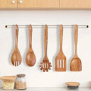 Wooden Spoons for Cooking - 5-Piece Wooden Kitchen Utensil Set made of Natural Solid Wood Material - Includes Salad Spoons, Spaghetti Spoon, Salad Fork, Flat Spatula,Slotted Spatula(A05) by CozyNest Decor