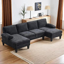 Karl home U-Shape Sectional Sofa Couch 111" Modern 4-Seat Sofa with Chaises Chenille Fabric Upholstered Covertible Couch with Wood Grain Legs for Living Room, Reception Room, Apartment, Black by CozyNest Decor