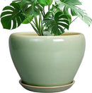 Ceramic Planter Pot - 10 Inch Plant Pot for Indoor Plants Decorative Planter with Drainage Hole and Saucer Large Pot for Plants Outdoor Round Flower Pot for Garden Green by GreenHaven Gardens