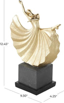 Deco 79 Polystone Dancer Decorative Sculpture Home Decor Statue with Black Square Base, Accent Figurine 9" x 4" x 12", Gold by CozyNest Decor