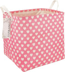 FANKANG Square Nursery Hamper Storage Bins Canvas Laundry Basket Foldable with Waterproof PE Coating Storage Baskets Gift Baskets for Children, Office, Bedroom, Clothes（Square-Pink Heart ） by TinyTreasures Baby Boutique