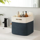 OIAHOMY Cube Storage Basket, 3-Pack Woven Cotton Rope Baskets for Storage, 11-Inch Cube Basket with Handles, Great for Shelves, Closets, Children's Toy Storage and Organization-White & Blue by TinyTreasures Baby Boutique