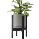 D'vine Dev Ceramic Planter with Ebony Stand - 8 Inch Modern Round Flower Pot with Wood Planter Holder, Grey, 55-B-M-3 by GreenHaven Gardens