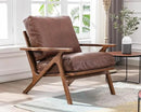 HNY Mid Century Arm Chairs Set of 2, Retro Accent Armchair with Wood Frames & Faux Leather Upholstered Removable Cushions, Leisure Reading Chair Slipper Chair for Living Room Bedroom, Brown by CozyNest Decor