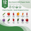 Organo Republic 12 Rare Sweet & Mild Pepper Seeds Variety Pack - 770+ Non-GMO Heirloom Pepper Seeds for Outdoor and Indoor Home Gardening, Including Pepper Anaheim, Pepperonchini, Pimento, Lilac Bell by GreenHaven Gardens