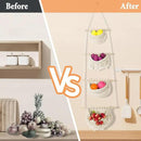 4 Tier Hanging Fruit Basket for Kitchen, Beige Boho Cotton Rope Crocheted Fruit Holder for Bathroom Bedroom, Detachable Wall Hanging Basket Shelves Over Door Organizer for Fruits Veggie Plant Decor by CozyNest Decor