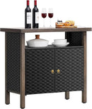 Outdoor Storage Cabinet, Woven Rattan Bar Table with 2 Doors, Slatted-Top, Wicker Console Table for Patio, Garden, Backyard, Kitchen - Black by CozyNest Decor