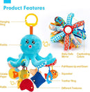 hahaland Baby Toys 0-6 Months - Car Seat Toys Octopus Toy with Pulling Cords, Squeaky, Crinkle, Rattle, Mirror, Montessori Newborn Sensory 4 Month Babies Gift Stroller Carseat Hanging Toy for Baby Gym by TinyTreasures Baby Boutique