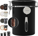 Veken Large Coffee Canister with Window, Rice Kitchen Food Storage Airtight Stainless Steel Container with Lids, Date Tracker and Scoop, Grounds, Beans, Tea, Flour, Cereal, Sugar Jars, 38oz, Black by CozyNest Decor