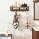 Homode Rustic Brown Wall Mount Coat Rack with Shelf and 5 Tri Hooks, Wood Coat Hangers for Hanging Hat, Towel, Purse, Jacket by CozyNest Decor