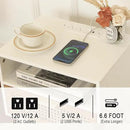 MaxSmeo Nightstand with Charging Station, Bedside Tables with Rattan Drawer, Mid Century Modern Nightstand, End Table for Living Room, Bedroom and Small Spaces, Easy Assembly (White) by CozyNest Decor