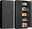 71" Garage Storage Cabinets with Lock, Cabinets with Doors and Shelves, Kitchen Pantry Cabinet, Metal Cabinet for Office, Garage, Shop, School, Assemble Required, Black by CozyNest Decor