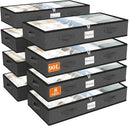 SpaceWhisper 90L Under Bed Storage Containers, 8-Pack Storage Bins with Clear Top, Foldable Closet Organizers and Storage with Label Holder for Clothing, Blankets, Comforter & Pillows (Grey) by CozyNest Decor