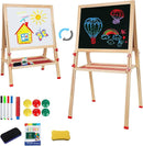 Adjustable Wooden Easel for Kids, Foldable Standing Art Easel for 3, 4, 5, 6, 7, 8 Years Old with Accessories, Drawing Painting Gifts for Boys & Girls Toddlers, Great Presents for Birthday by TinyTreasures Baby Boutique