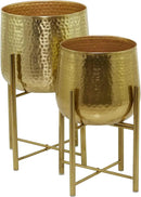CosmoLiving by Cosmopolitan Metal Indoor Outdoor Planter Deep Recessed Hammered Dome Large Planter Pot with Removable Stand, Set of 2 Planters 17", 19"H, Gold by GreenHaven Gardens