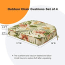 Round Corner Seat Cushions, 17" x 16" x 2", Set of 4, Indoor Outdoor Water Repellent Universal Chair Pads with Ties for Patio Furniture, Garden Deck Dining Chairs, Leaf and Flower by GreenHaven Gardens