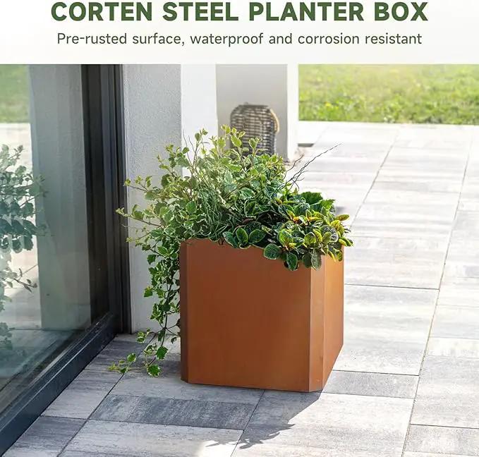 Corten Steel Planter Box-24"x24"x24"-Large Square Planter Matel -Outdoor Indoor- Heavy Duty Rustic Tall Planter Flower Pot Commercial Residential for Patio Porch Deck Home Backyard, photo 4 of 7