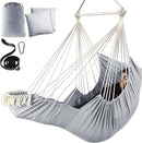 Chihee Hammock Chair Hanging Chair with Foot Rest 2 Cushions Max 500lbs Robust Metal Spreader Bar Collapsible Easy Storage Soft Cotton Swing Chair Strong Strap Iron Carabiner Side Pocket Included by GreenHaven Gardens