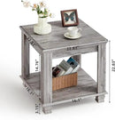 Farmhouse End Table Set of 2,Large Side Table with 2-Tier Storage Shelf,Rustic Wood End Tables for Living Room,Square Tea Table,Gray by CozyNest Decor
