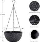 8 inch Small Hanging Planters for Indoor Outdoor Plants, 2 Pack Hanging Flower Plant Pots with Drainage Holes and Chain for Porch, Plastic Hanging Baskets for House Plants, Speckled Black by GreenHaven Gardens