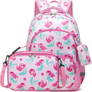 mygreen 3PCS Kids Backpack Set - Waterproof Bookbag with Lunch Box for Girls Ages 3-12, Adorable Cartoon Prints for School & Outdoor Use Pink Mermaid by TinyTreasures Baby Boutique