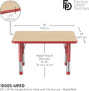 FDP Rectangle Activity School and Classroom Kids Table (24 x 36 inch), Chunky Toddler Leg, Adjustable Height 15-24 inches - Maple Top and Red Edge by CozyNest Decor