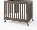Foundations Boutique Folding Mini Baby Crib - Compact, Portable, Wooden Hotel Crib, Foldable Compact Cribs for Baby & Toddlers - Includes 3" Foam Mattress - Dapper Gray by TinyTreasures Baby Boutique