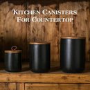 JOJUNO Black Ceramic Canister Set with Wooden Lid, 3-Piece Airtight Food Storage Jars for Kitchen Counter - Flour, Sugar, Coffee, Tea, Spice - Small, Medium, Large Sizes by CozyNest Decor