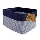 COMFY-HOMI Rectangular Cotton Rope Basket With Handles for Shelves|Dog Toy|Baby Gift - Dark Blue (13.5" x 11" x 9.5") by TinyTreasures Baby Boutique