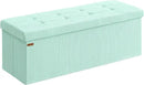 SONGMICS MAZIE Collection - Storage Ottoman Bench, Foldable Foot Rest, 15 x 43 x 15 Inches, End of Bed Bench, Storage Chest, Load 660 lb, Living Room, Bedroom, Entryway, Moonlight Green ULSF604C01 by CozyNest Decor
