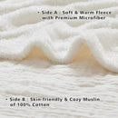 EMME Muslin and Fleece Twin Blanket Reversible - 60"*80" Cream Soft Warm Throw Blankets for Couch Bed Picnic Travel Bed by CozyNest Decor