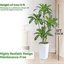 Artificial Dracaena Tree Artificial Silk Tree Faux Tree Fake Tropical Yucca Floor Plant with White Tall Planter (1, White Tall Planter, 5FT) by CozyNest Decor