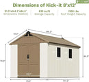 Patiowell 8 x 12 FT Plastic Outdoor Storage Shed with Floor, Resin Shed with Window and Lockable Door for Garden, Backyard, Tool Storage Use, Easy to Install in Brown (Kick-it Shed) by GreenHaven Gardens