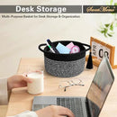 Small Gift Basket Empty to Fill – SweetMemo Mini Woven Rope Organizer Baskets for Gifting, Baby Shower, Desk, Bathroom, Shelves – Decorative Soft Bin with Gift Bag & Ribbon – Black Grey by CozyNest Decor