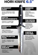 DALSTRONG Hori Hori Garden Knife - 6.5 inch - Straight Edge + Serrated Edge - Gladiator Series Elite - Forged German Steel - Sheath Guard Included - Weeding, Cutting, Digging, Planting - NSF Certified by GreenHaven Gardens