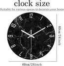 Oversized Decorative Clocks Battery Operated 24 Inch Marble Black Wall Clock for Office Round Non Ticking Wall Clock Silent by CozyNest Decor