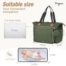Diaper Bag Tote, Large Baby Diaper Bags Waterproof, Hospital Bag for Labor Delivery with Pacifier Case, Changing Pad, Shoulder Strap, Dark Green by TinyTreasures Baby Boutique